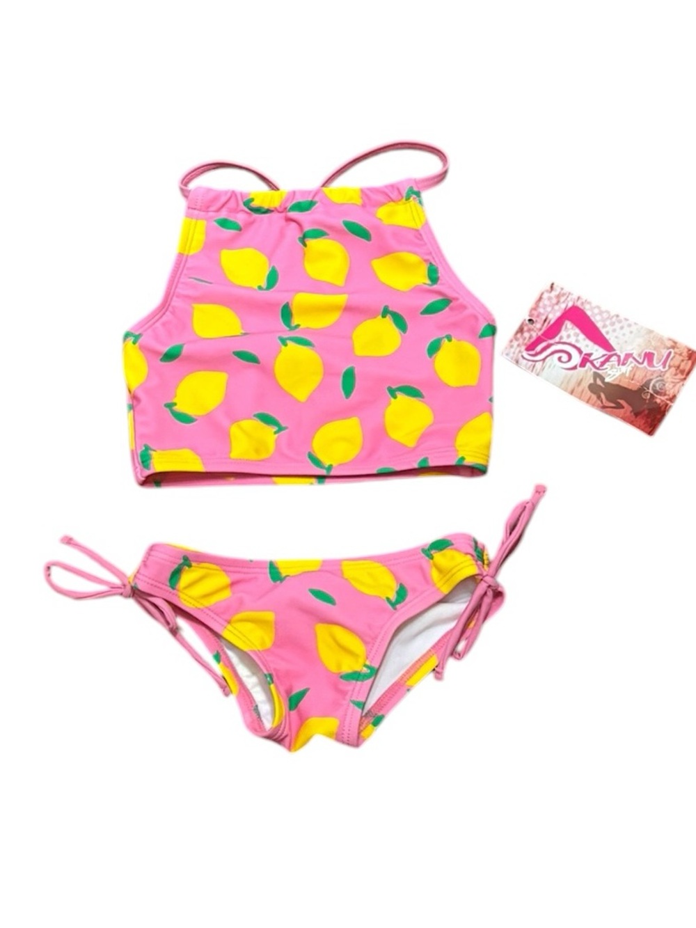 Kanu‎ Surf Pink Lemon Print Girls Two-Piece Swim Set, Size 2T NEW